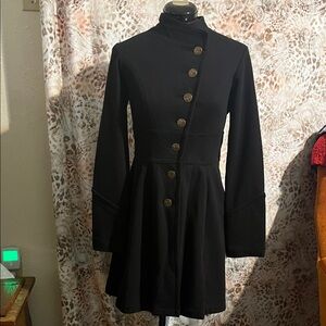 CAbi Black Long Sleeve Coat with Gold Buttons